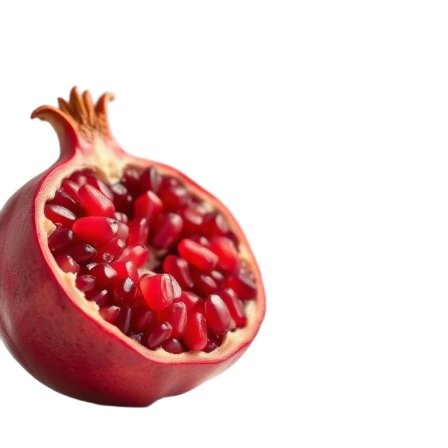 Pomegranate bursting with ruby seeds
